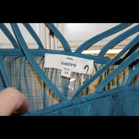 ENTRO SEXY TEAL COLORED LONG SLEEVED BLOUSE IS STRAPPY AND CUTE - Picture 6 of 7